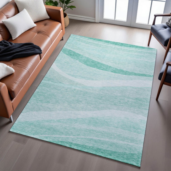 HomeRoots 5' X 8' Aqua and Ivory Abstract Area Rug - UV Protected, Washable, Stain-Resistant for Modern Spaces 684258