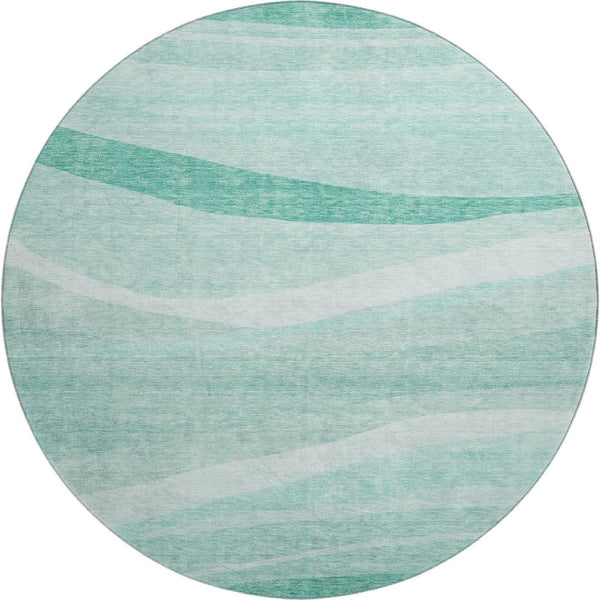 HomeRoots 8' Aqua and Ivory Abstract Round Rug - Stylish, Washable, UV-Protected Design for Modern Spaces 684259
