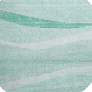 HomeRoots 8' Aqua and Ivory Abstract Round Rug - Stylish, Washable, UV-Protected Design for Modern Spaces 684259