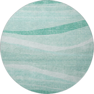 HomeRoots 8' Aqua and Ivory Abstract Round Rug - Stylish, Washable, UV-Protected Design for Modern Spaces 684259
