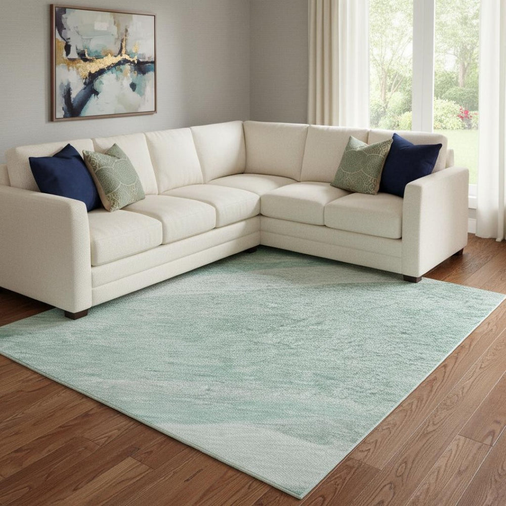 HomeRoots 8' X 10' Aqua and Ivory Abstract Area Rug - Durable, Washable, UV-Protected for Modern Homes 684260