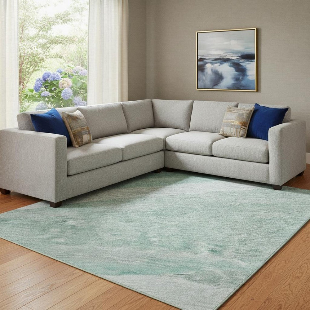 HomeRoots 10' X 14' Aqua & Ivory Abstract Washable Area Rug - UV Resistant, Durable & Stylish for Homes 684262