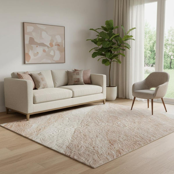 HomeRoots 5' X 8' Salmon and Ivory Abstract Area Rug - Soft, Stain-Resistant, UV-Protected for Active Homes 684264