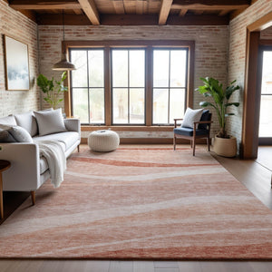 HomeRoots 5' X 8' Salmon and Ivory Abstract Area Rug - Soft, Stain-Resistant, UV-Protected for Active Homes 684264
