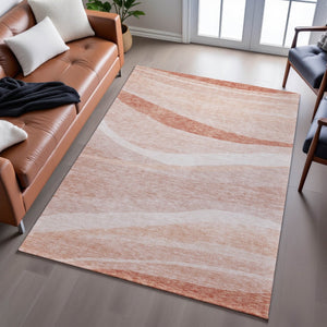 HomeRoots 5' X 8' Salmon and Ivory Abstract Area Rug - Soft, Stain-Resistant, UV-Protected for Active Homes 684264