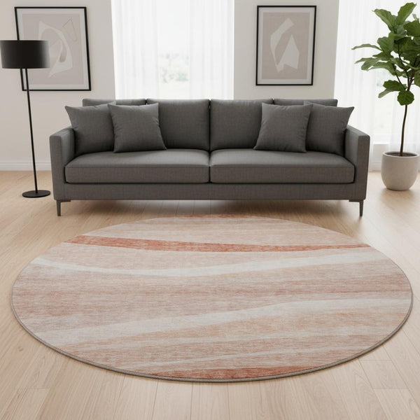 HomeRoots 8' Salmon And Ivory Washable Round Area Rug – Modern Abstract Design with UV Protection & Durability 684265