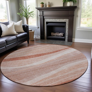 HomeRoots 8' Salmon And Ivory Washable Round Area Rug – Modern Abstract Design with UV Protection & Durability 684265