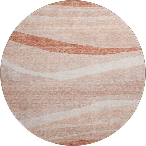 HomeRoots 8' Salmon And Ivory Washable Round Area Rug – Modern Abstract Design with UV Protection & Durability 684265