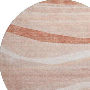 HomeRoots 8' Salmon And Ivory Washable Round Area Rug – Modern Abstract Design with UV Protection & Durability 684265
