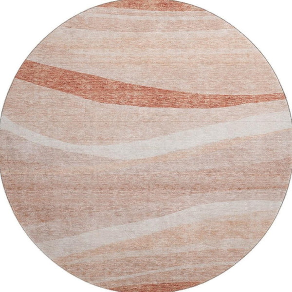 HomeRoots 8' Salmon And Ivory Washable Round Area Rug – Modern Abstract Design with UV Protection & Durability 684265