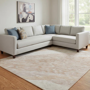 HomeRoots 8' X 10' Salmon and Ivory Abstract Area Rug - Washable, UV Protected, Perfect for Busy Homes! 684266
