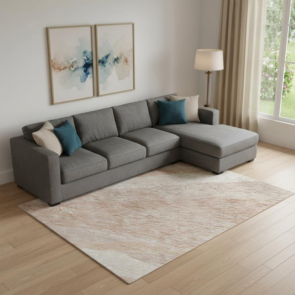 HomeRoots 9' X 12' Salmon And Ivory Abstract Area Rug – Stylish, Washable, UV Protected for High-Traffic Rooms 684267