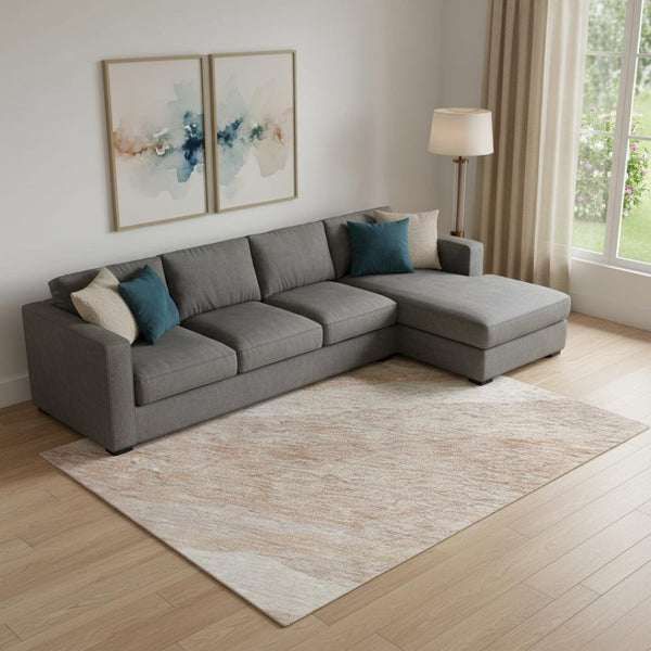 HomeRoots 9' X 12' Salmon And Ivory Abstract Area Rug – Stylish, Washable, UV Protected for High-Traffic Rooms 684267