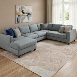HomeRoots 10' X 14' Salmon and Ivory Abstract Washable Area Rug - Stylish, Durable, UV-Protected, Stain-Resistant! 684268