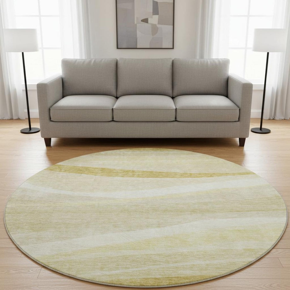 HomeRoots 8' Wheat and Beige Abstract Washable Round Rug with UV Protection - Perfect for Busy Homes and Pets! 684271