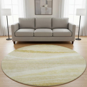 HomeRoots 8' Wheat and Beige Abstract Washable Round Rug with UV Protection - Perfect for Busy Homes and Pets! 684271