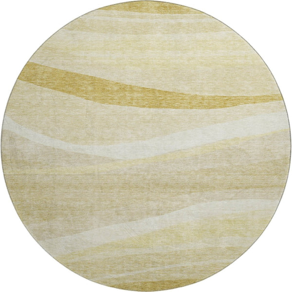 HomeRoots 8' Wheat and Beige Abstract Washable Round Rug with UV Protection - Perfect for Busy Homes and Pets! 684271