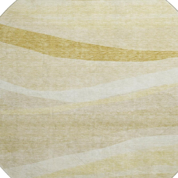 HomeRoots 8' Wheat and Beige Abstract Washable Round Rug with UV Protection - Perfect for Busy Homes and Pets! 684271