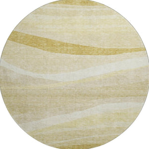 HomeRoots 8' Wheat and Beige Abstract Washable Round Rug with UV Protection - Perfect for Busy Homes and Pets! 684271