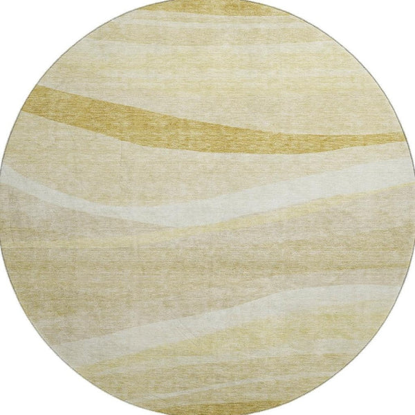 HomeRoots 8' Wheat and Beige Abstract Washable Round Rug with UV Protection - Perfect for Busy Homes and Pets! 684271