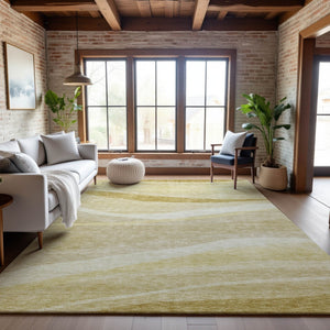 HomeRoots 8' X 10' Wheat And Beige Abstract Washable Area Rug - Durable, Stain-Resistant, UV Protected Design 684272