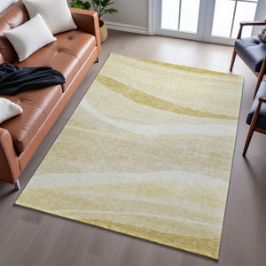 HomeRoots 8' X 10' Wheat And Beige Abstract Washable Area Rug - Durable, Stain-Resistant, UV Protected Design 684272