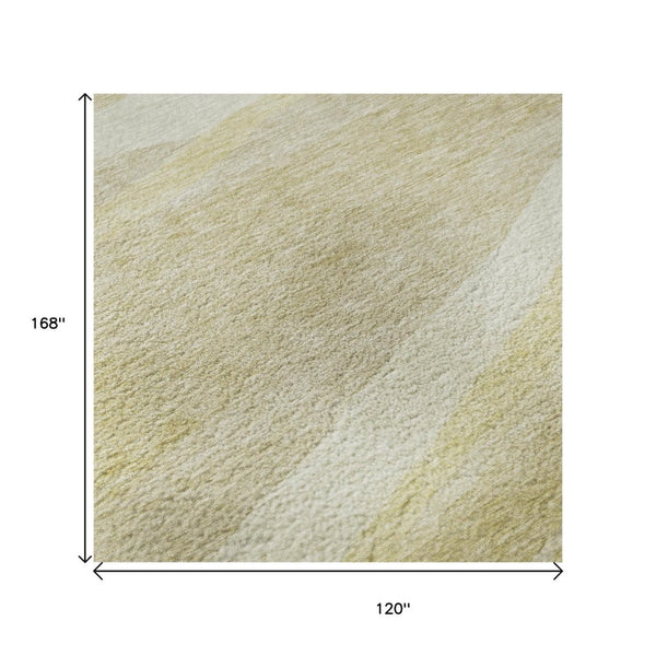 HomeRoots 10' X 14' Washable Wheat & Beige Abstract Area Rug – Stain Resistant, UV Protected, Durable Design 684274