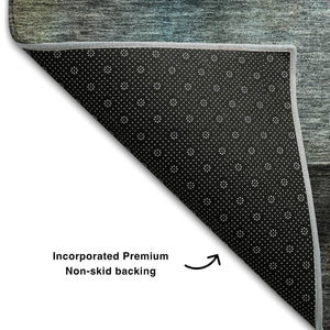 HomeRoots 8' Copper, Ivory & Teal Abstract Washable Round Rug - Durable, UV Protected for High Traffic Areas 684277