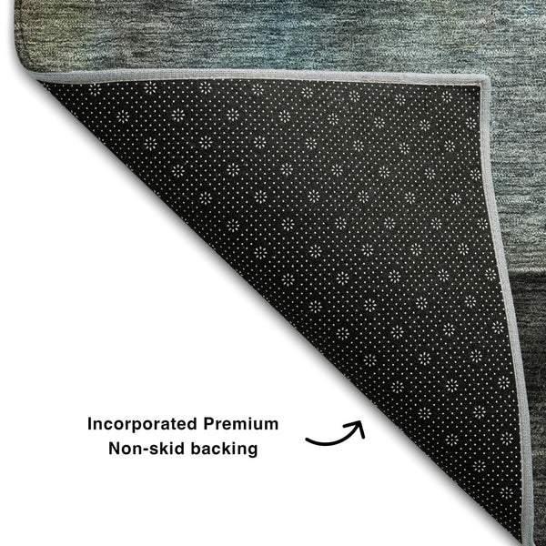 HomeRoots 8' Copper, Ivory & Teal Abstract Washable Round Rug - Durable, UV Protected for High Traffic Areas 684277