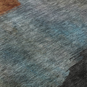 HomeRoots 8' Copper, Ivory & Teal Abstract Washable Round Rug - Durable, UV Protected for High Traffic Areas 684277
