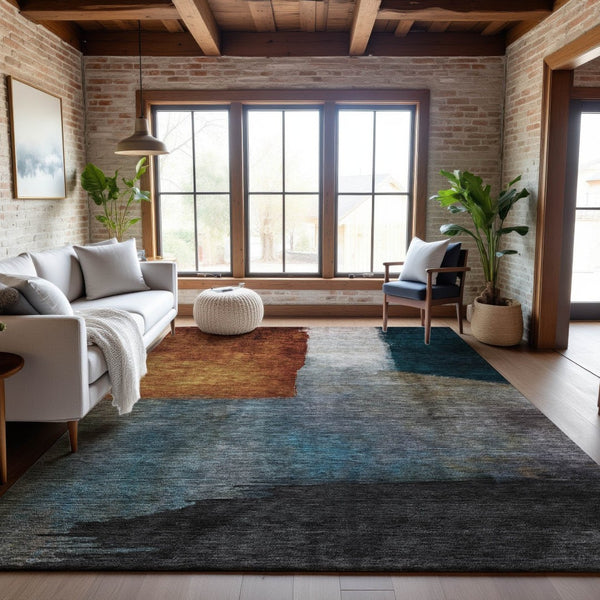 HomeRoots 10' Copper, Ivory & Teal Abstract Washable Area Rug - Durable, Stain-Resistant & UV Protected Design 684280