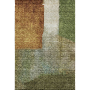 HomeRoots 10' X 14' Washable Abstract Area Rug - Green, Ivory & Brown with UV Protection for Busy Homes 684286