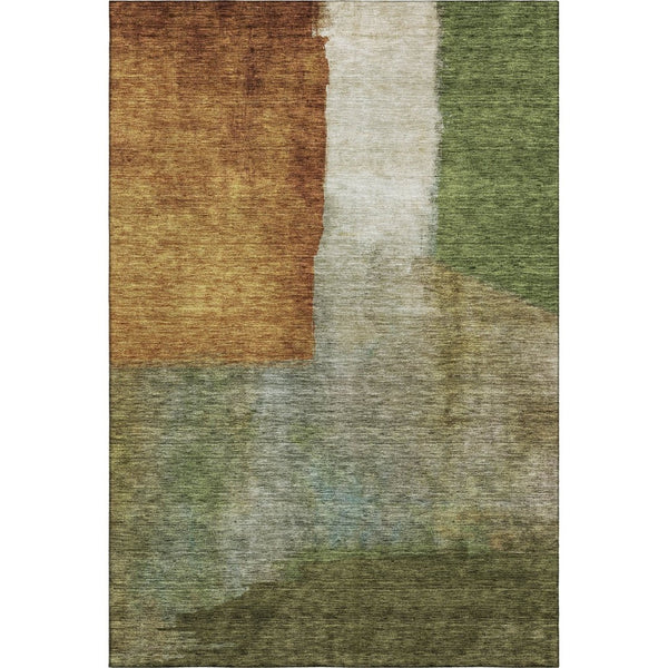 HomeRoots 10' X 14' Washable Abstract Area Rug - Green, Ivory & Brown with UV Protection for Busy Homes 684286