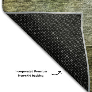 HomeRoots 10' X 14' Washable Abstract Area Rug - Green, Ivory & Brown with UV Protection for Busy Homes 684286