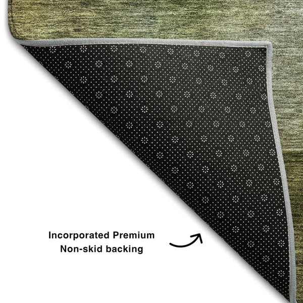 HomeRoots 10' X 14' Washable Abstract Area Rug - Green, Ivory & Brown with UV Protection for Busy Homes 684286