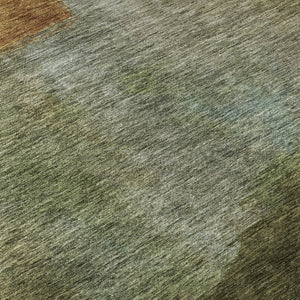 HomeRoots 10' X 14' Washable Abstract Area Rug - Green, Ivory & Brown with UV Protection for Busy Homes 684286