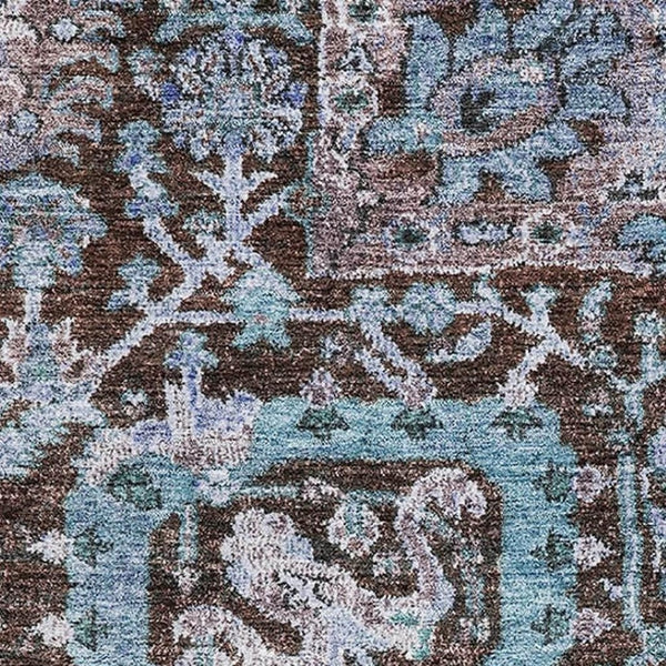 HomeRoots 5' X 8' Chocolate & Teal Damask Rug - Stylish, Washable, UV-Protected for Busy Homes & Families 684288