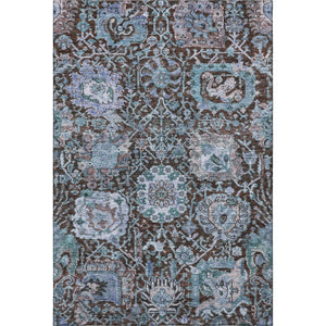 HomeRoots 8' X 10' Stylish Chocolate and Teal Damask Washable Area Rug - Durable, Stain Resistant, UV Protected! 684290