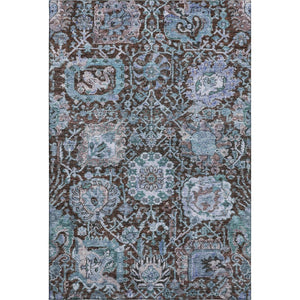 HomeRoots 9' X 12' Elegant Chocolate & Teal Damask Area Rug - Washable, UV Protected, Perfect for Living Spaces! 684291