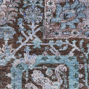 HomeRoots 9' X 12' Elegant Chocolate & Teal Damask Area Rug - Washable, UV Protected, Perfect for Living Spaces! 684291