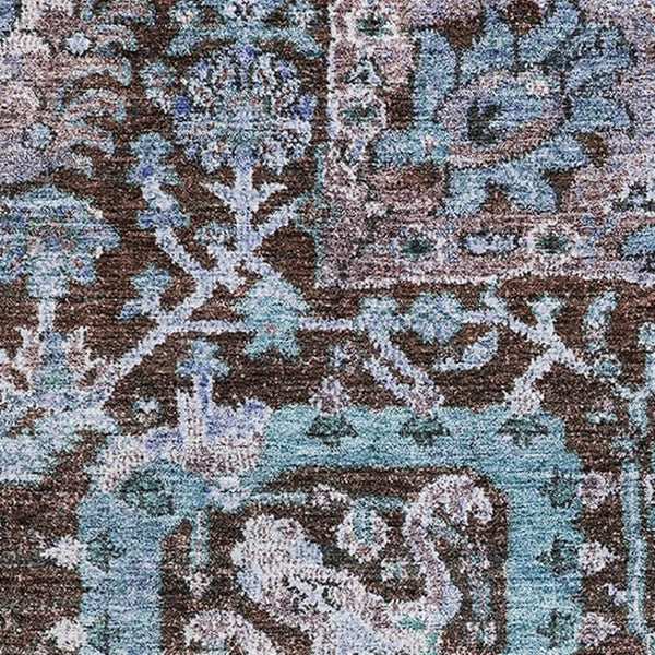 HomeRoots 9' X 12' Elegant Chocolate & Teal Damask Area Rug - Washable, UV Protected, Perfect for Living Spaces! 684291