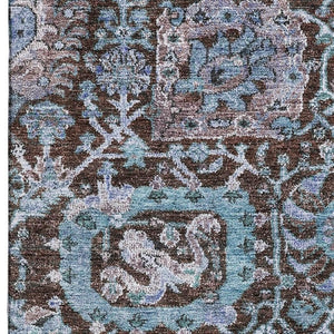 HomeRoots 9' X 12' Elegant Chocolate & Teal Damask Area Rug - Washable, UV Protected, Perfect for Living Spaces! 684291