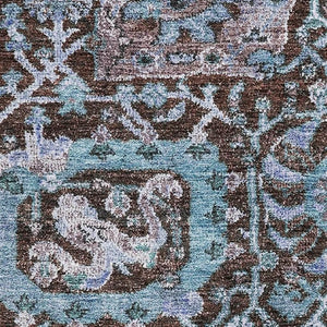 HomeRoots 10' Chocolate and Teal Damask Area Rug - Washable, UV-Protected, Stain Resistant, Elegant Design 684292
