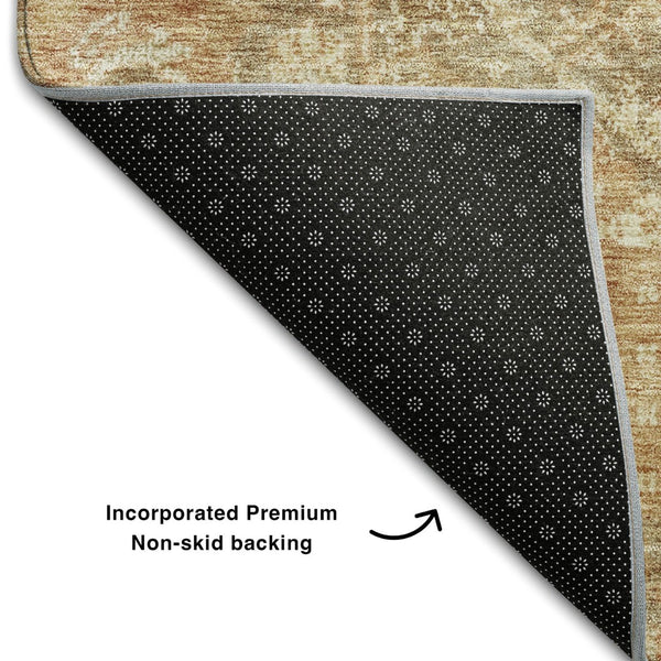 HomeRoots 5' X 8' Khaki & Beige Damask Area Rug - Stylish, Washable, UV-Protected for Homes with Kids & Pets 684294
