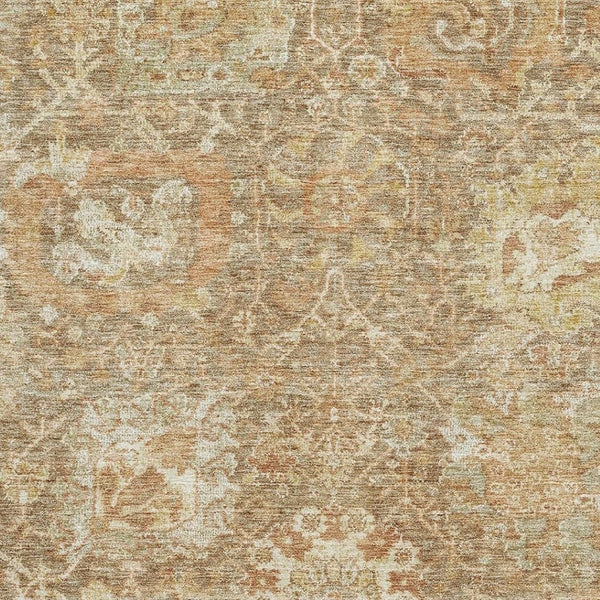 HomeRoots 5' X 8' Khaki & Beige Damask Area Rug - Stylish, Washable, UV-Protected for Homes with Kids & Pets 684294
