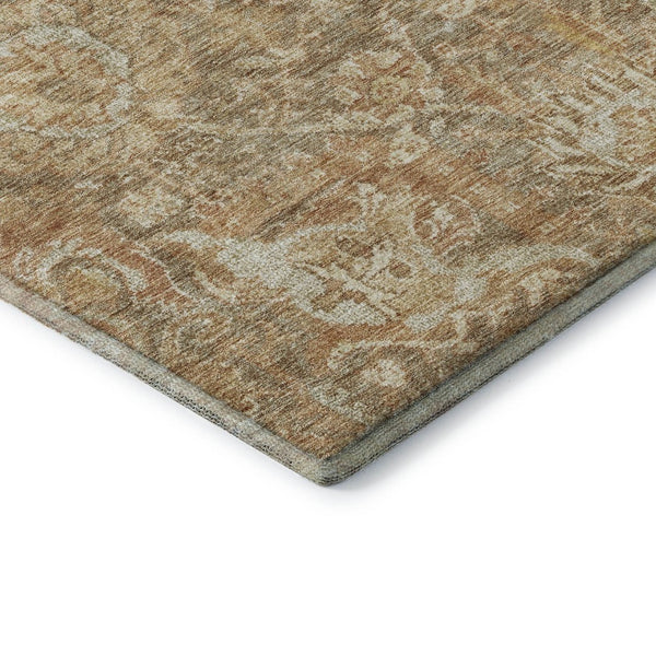 HomeRoots 8' Khaki and Beige Damask Round Rug - Washable, UV Protected, Durable, Elegant Design for Any Home 684295