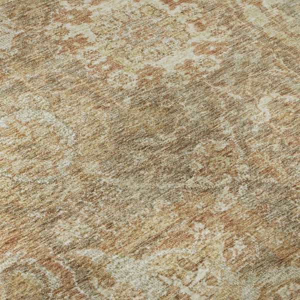 HomeRoots 8' Khaki and Beige Damask Round Rug - Washable, UV Protected, Durable, Elegant Design for Any Home 684295