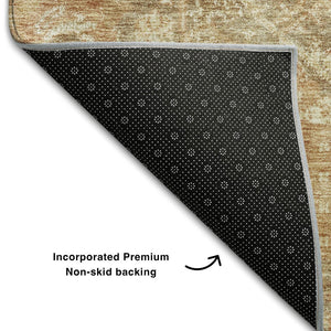 HomeRoots 8' X 10' Khaki and Beige Damask Area Rug - Washable, Stain-Resistant, UV Protected for Everyday Use 684296