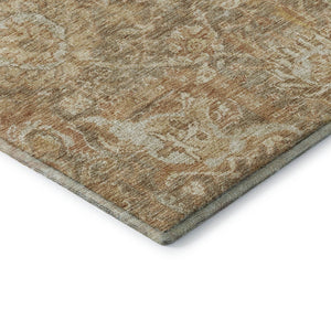 HomeRoots 8' X 10' Khaki and Beige Damask Area Rug - Washable, Stain-Resistant, UV Protected for Everyday Use 684296