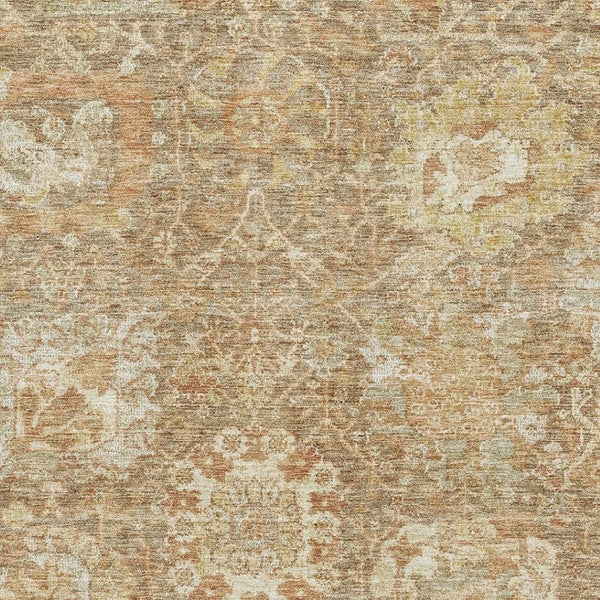 HomeRoots 8' X 10' Khaki and Beige Damask Area Rug - Washable, Stain-Resistant, UV Protected for Everyday Use 684296